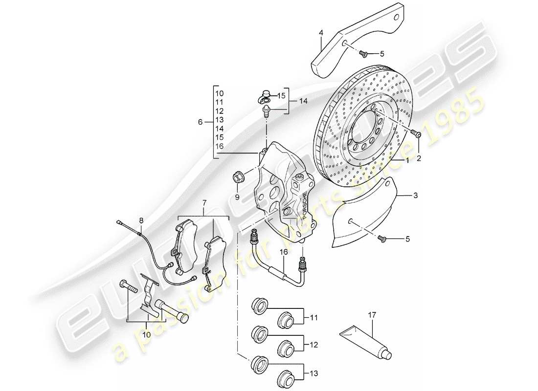 porsche carrera gt (2005) disc brakes - rear axle part diagram