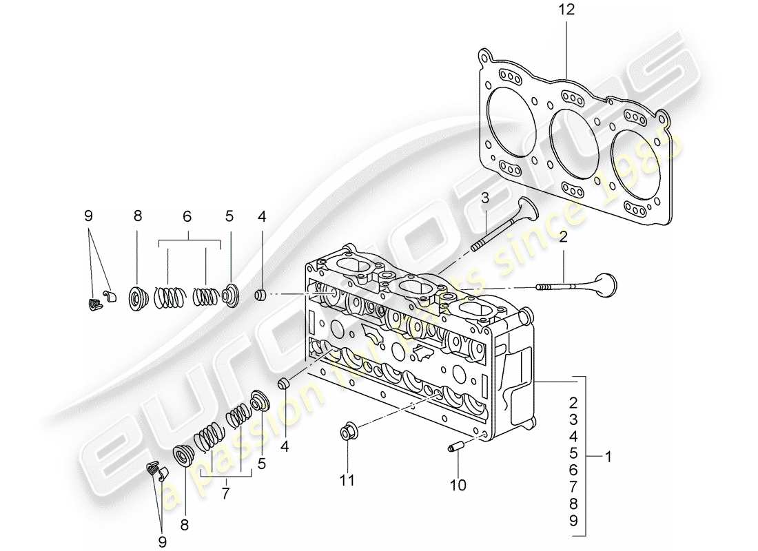 porsche 2009 997-2 turbo / gt2 cylinder head parts diagram