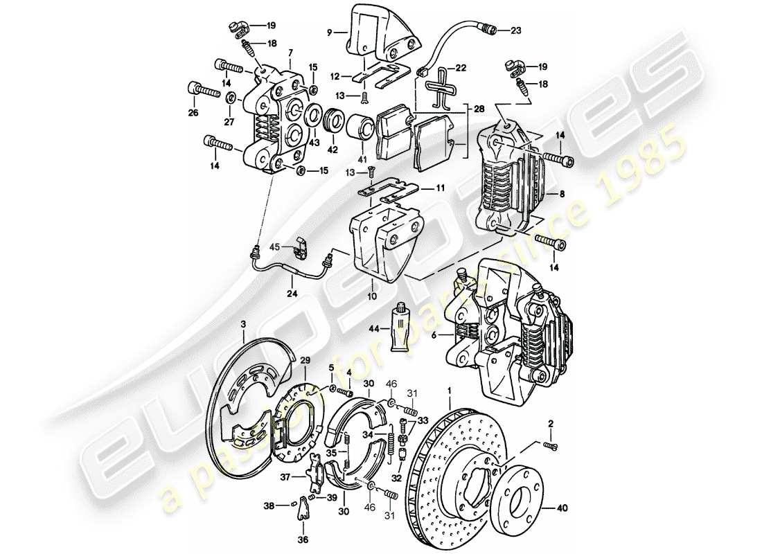porsche 911 (1988) brake - rear axle parts diagram