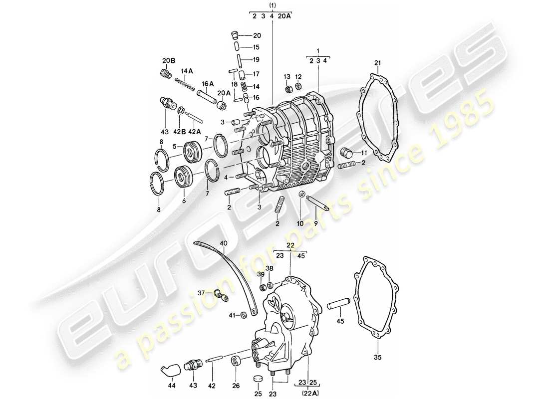 porsche 1984 (911) gear housing - transmission cover part diagram