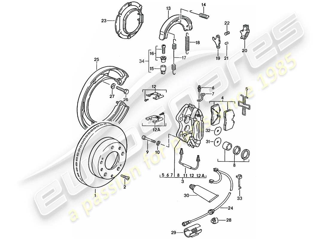 porsche 1990 (928) disc brakes - see technical information - gr.4 nr. 1/89 part diagram