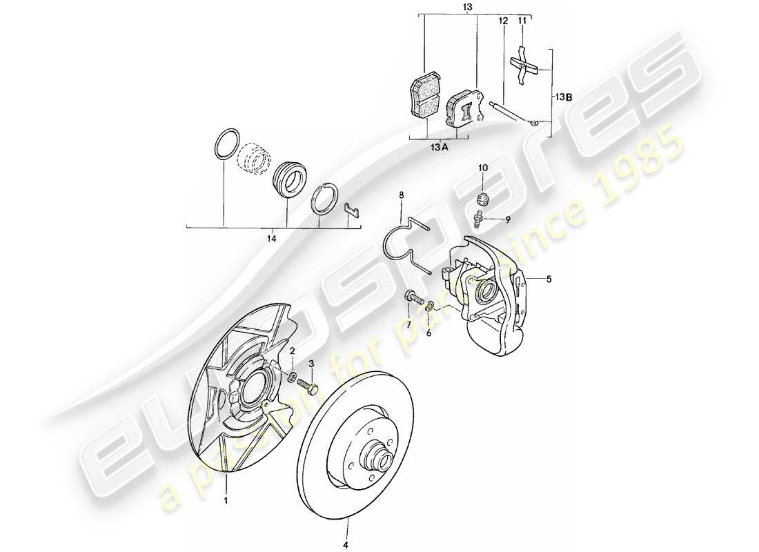 porsche 924 (1984) disc brakes - front axle - d >> - mj 1980 parts diagram