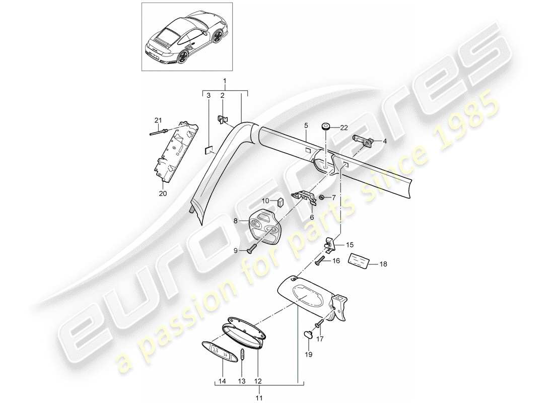 porsche 2012 (997-2 turbo / gt2 rs) a-pillar parts diagram