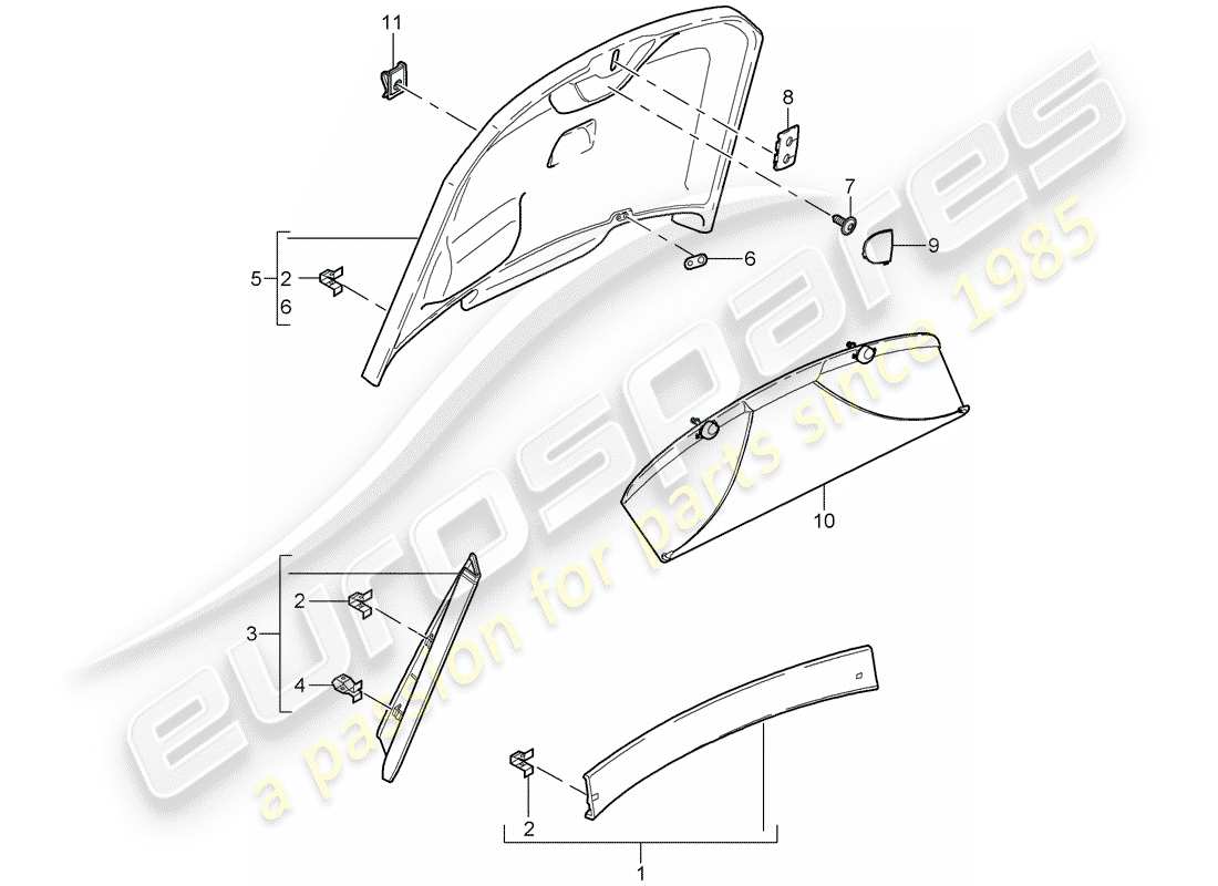 porsche 2012 (987 cayman) trims rear lid part diagram