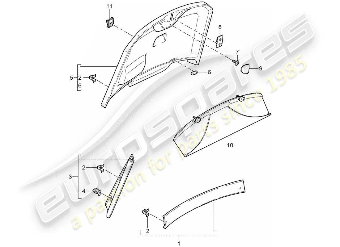 porsche cayman 987 (2012) trims parts diagram