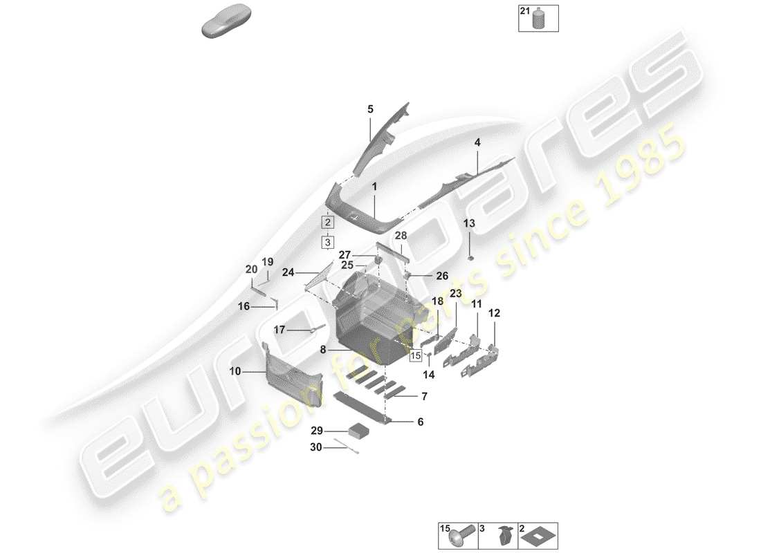 porsche 2020 (992-1) luggage compartment trim parts diagram