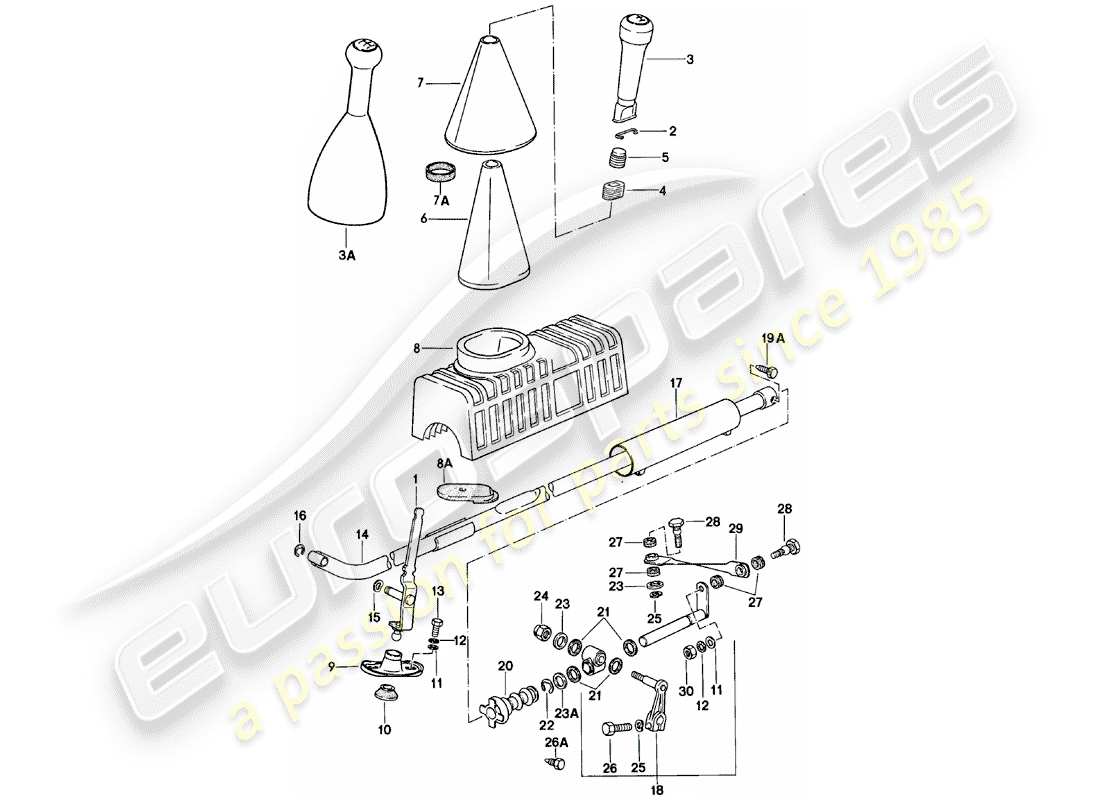 porsche 1981 (924) shift mechanism - manual gearbox part diagram