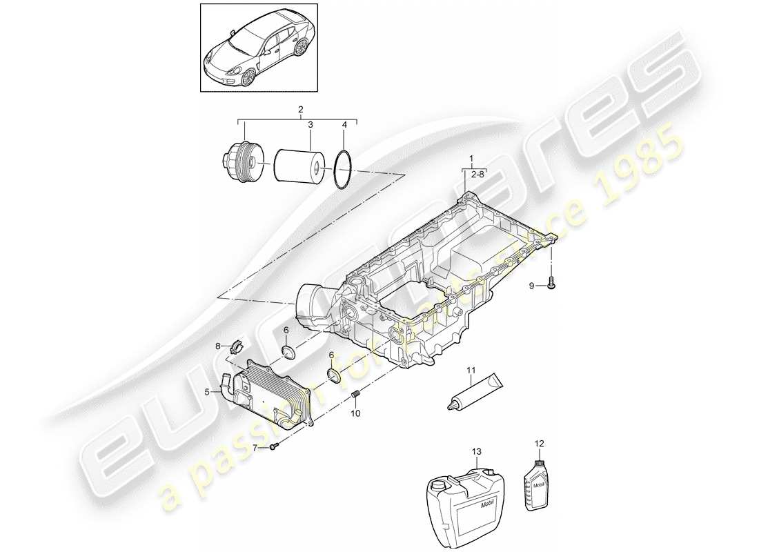 porsche 2013 (panamera 970) oil-conducting housing oil filter heat exchanger part diagram