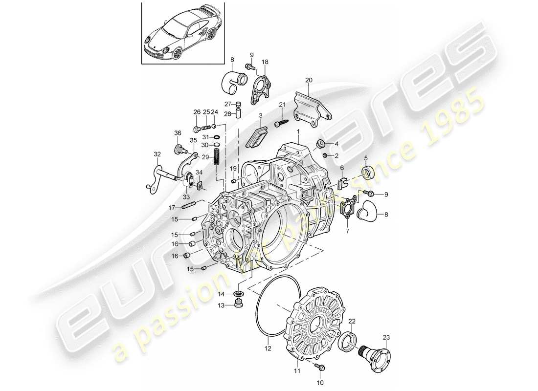 porsche 2011 (997-2 turbo / gt2 rs) transmission case parts diagram