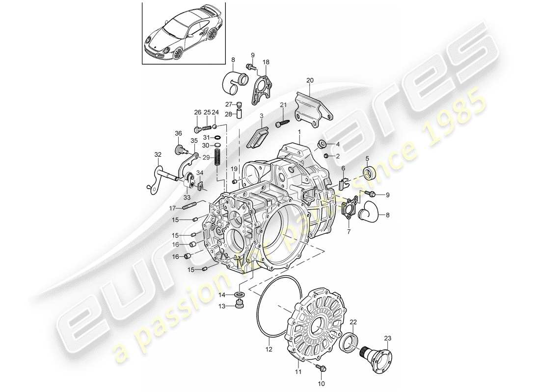 porsche 911 t/gt2rs (2011) transmission case parts diagram