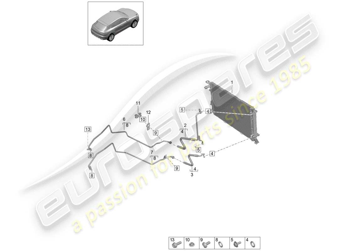 porsche 2020 (macan) - pdk - gearbox gear oil cooler oil pressure line parts diagram