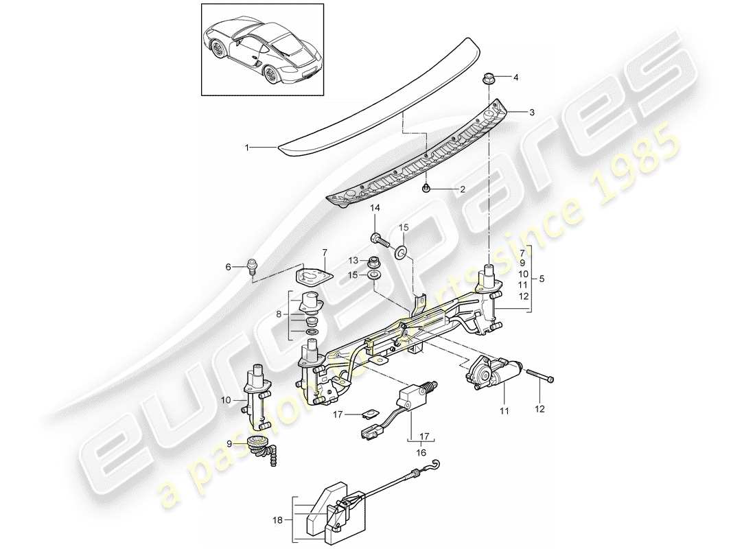 porsche 2012 (987 cayman) rear spoiler part diagram