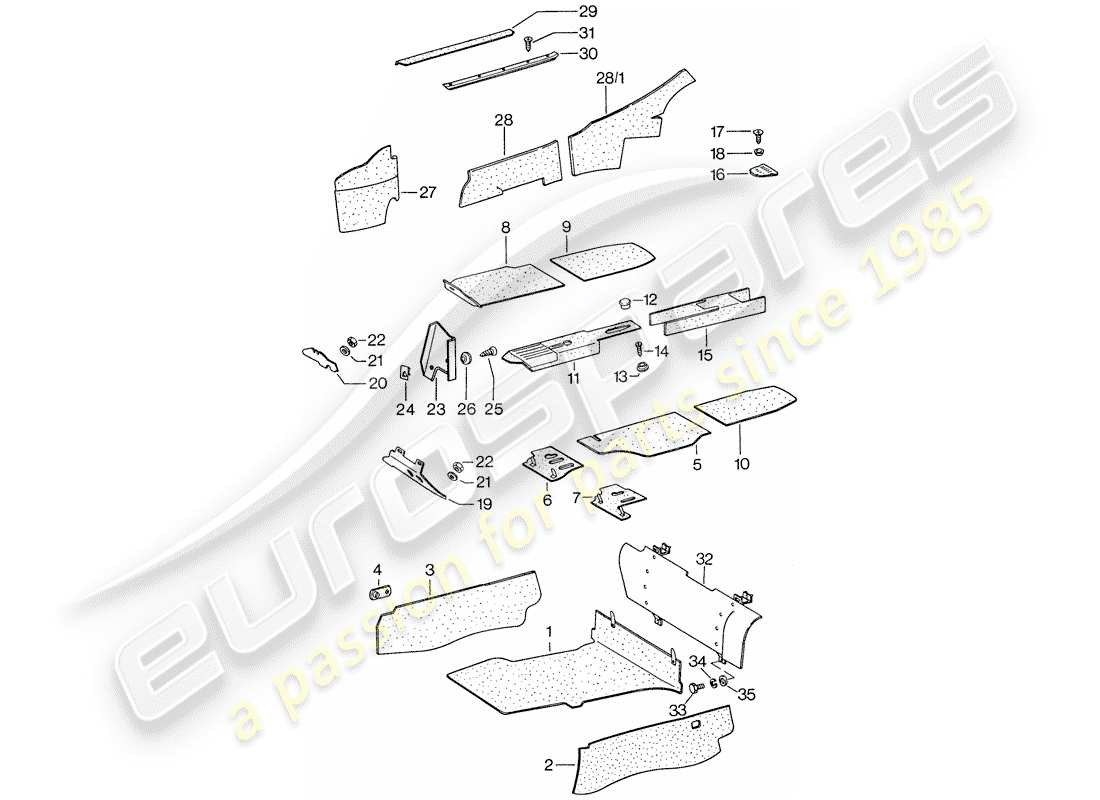 porsche 1974 (911) lining part diagram