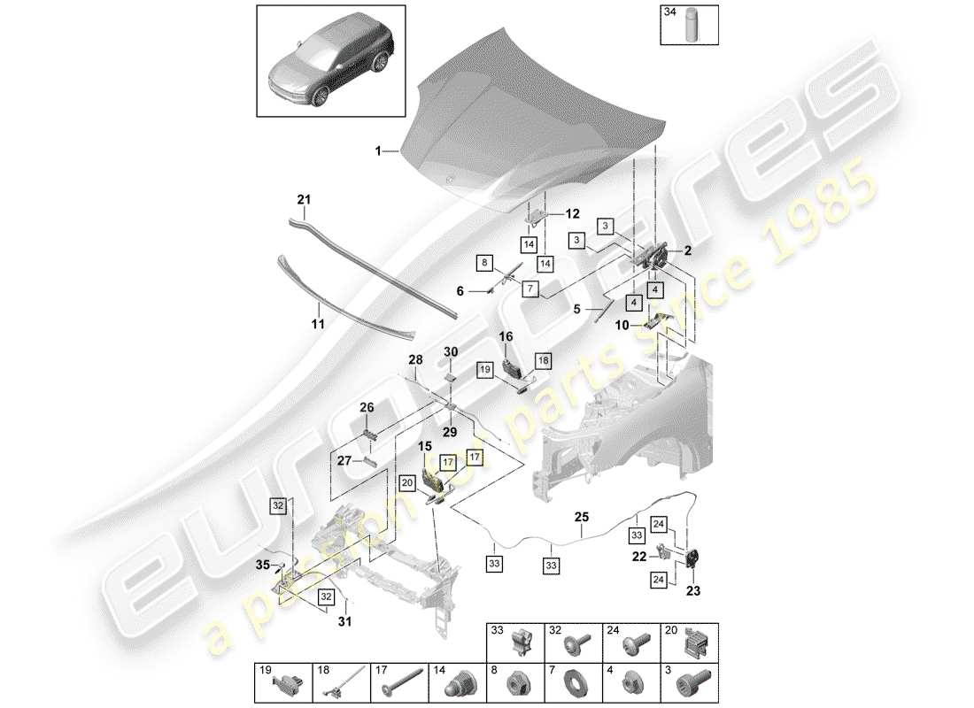 porsche 2019 (cayenne e3 9ya/9yb) cover front parts diagram