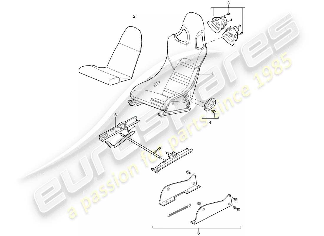 porsche 2008 (997-1 gt3) seat parts diagram