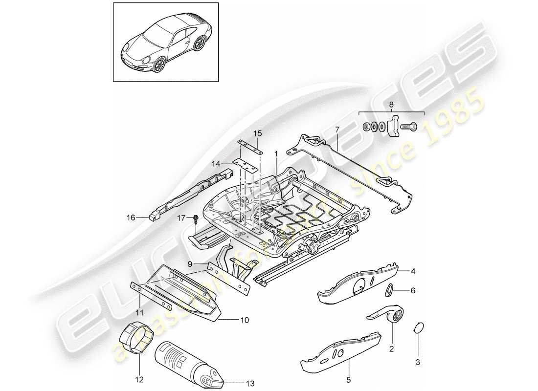 porsche 2010 (997-2) seat frame parts diagram