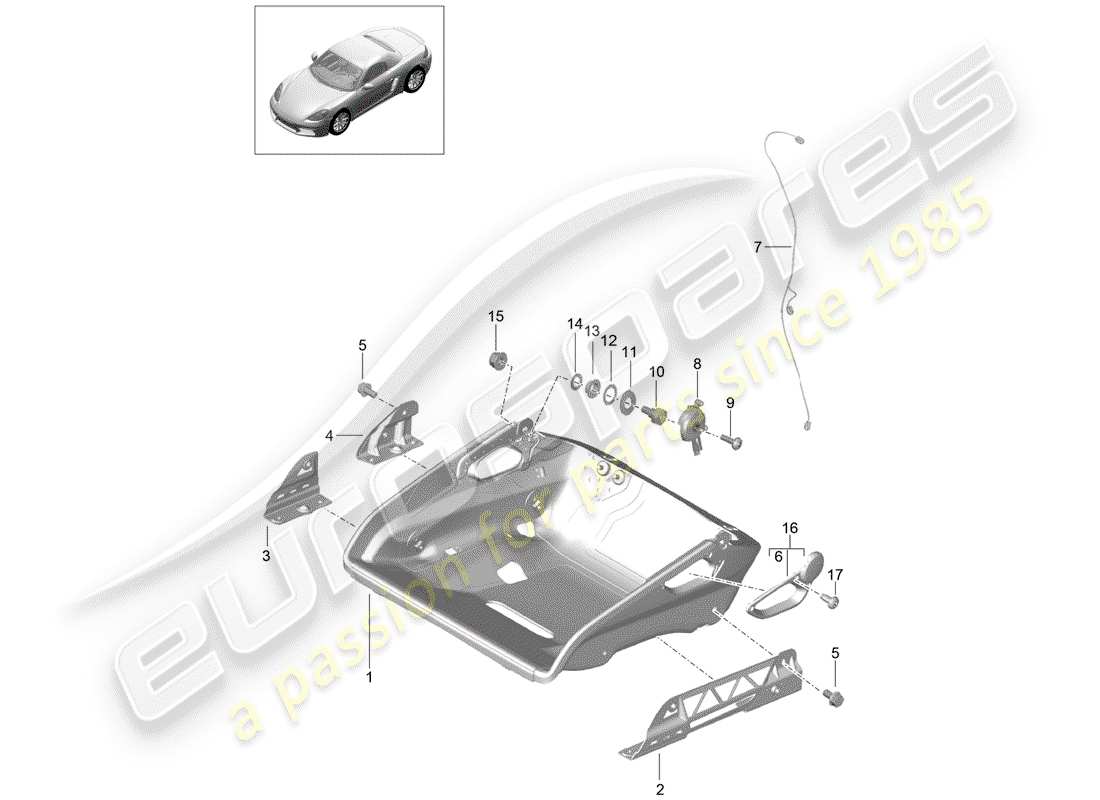 porsche 2019 (718 boxster) bucket seat folding seat frame accessories parts diagram