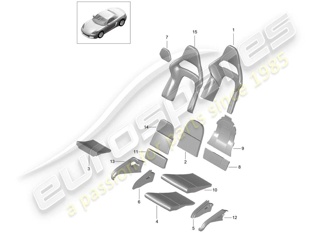 porsche 2019 (718 boxster) foam part folding seat cover seat and backrest surface bucket seat parts diagram