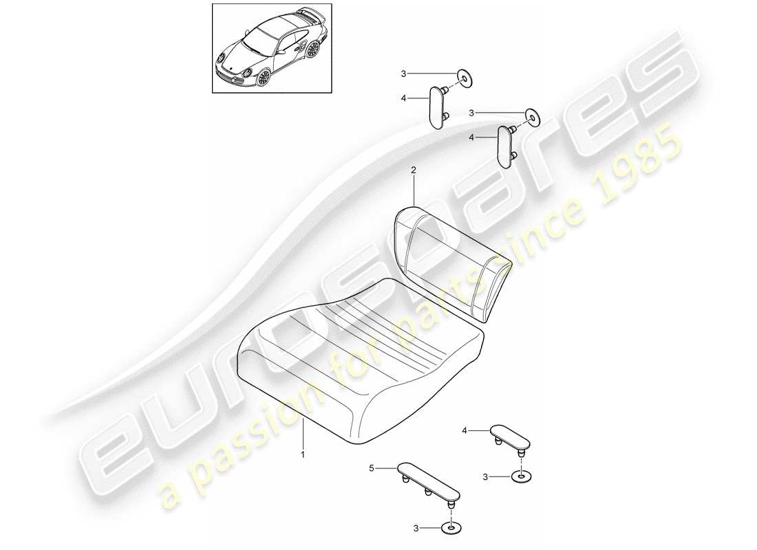 porsche 2009 997-2 turbo / gt2 back seat cushion parts diagram