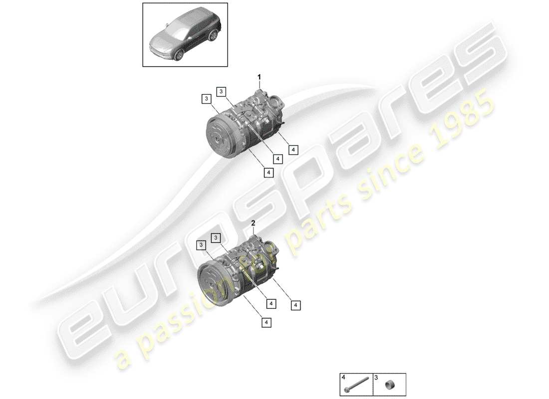porsche 2019 (cayenne e3 9ya/9yb) compressor air conditioning r134a parts diagram