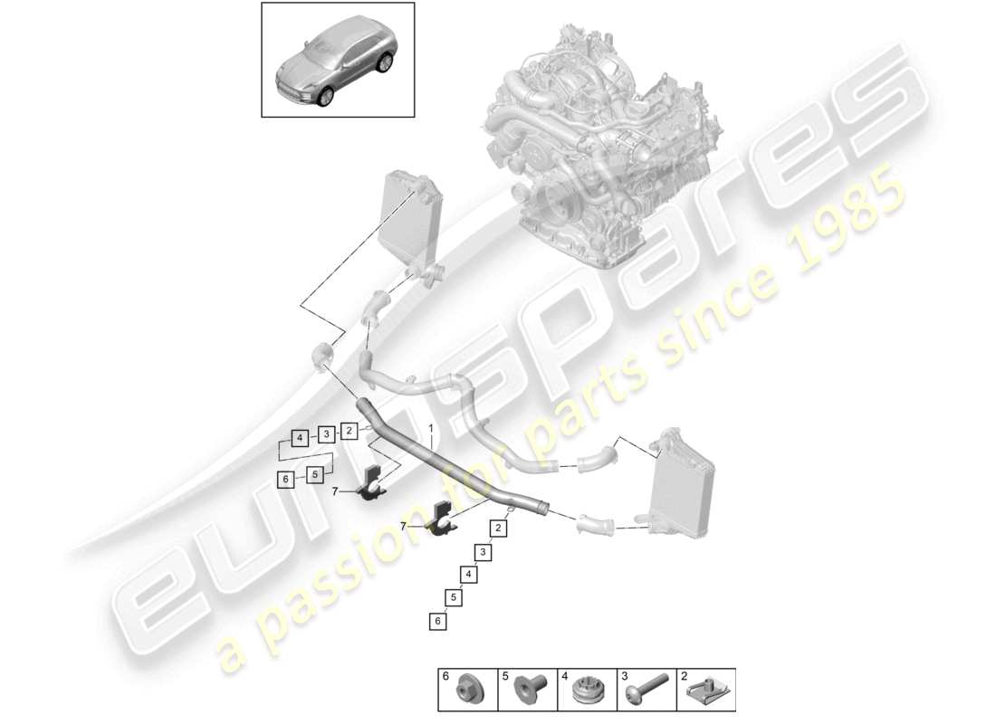 porsche 2020 (macan) charge air cooler pressure pipe throttle valve adapter parts diagram