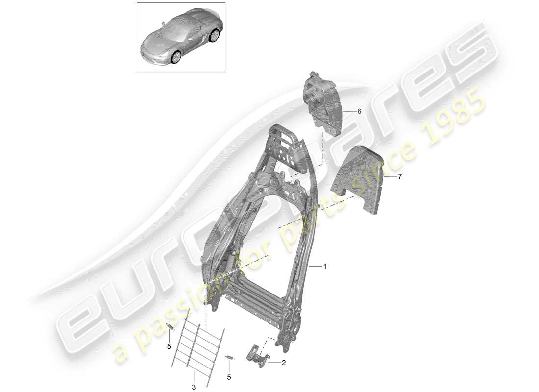 porsche 2016 (981 boxster spyder) backrest frame sports seat plus accessories parts diagram