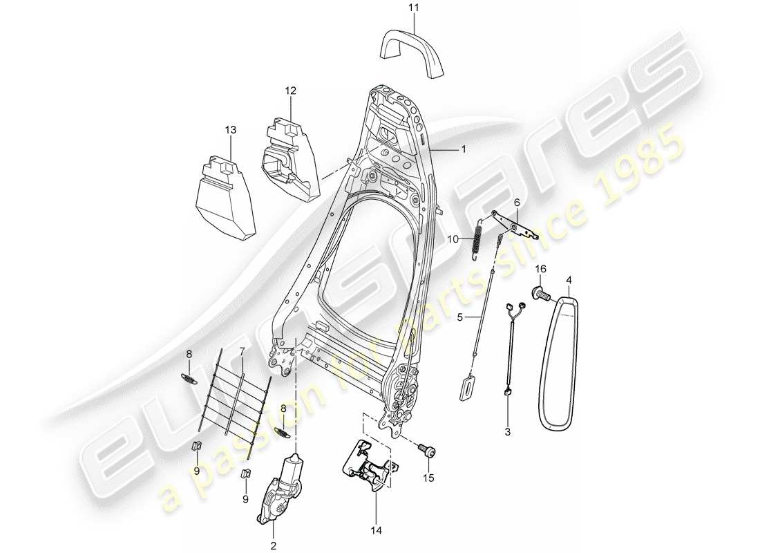 porsche 2008 (987 boxster) backrest frame sports seat d - mj 2005>> parts diagram