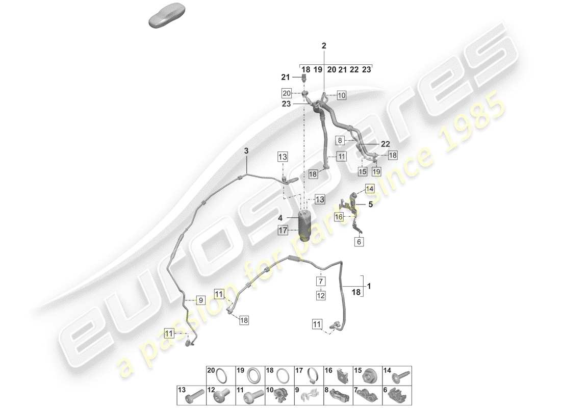 porsche 2020 (992-1) air conditioning rhd refrigerant line (expansion valve >drier) parts diagram