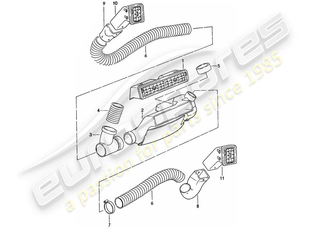 porsche 1976 (924) air vent - air hose parts diagram
