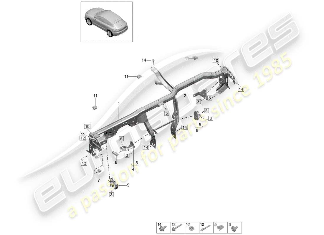 porsche 2019 (macan) retaining frame dashboard part diagram