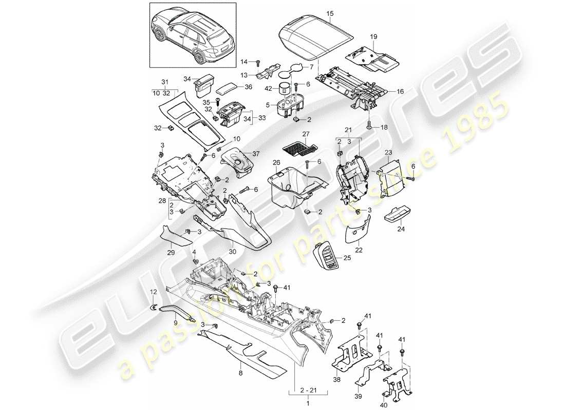 porsche 2016 (cayenne e2 92a) centre console part diagram