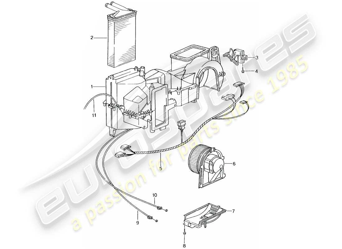 porsche 2001 (996 gt3) heater - single parts part diagram