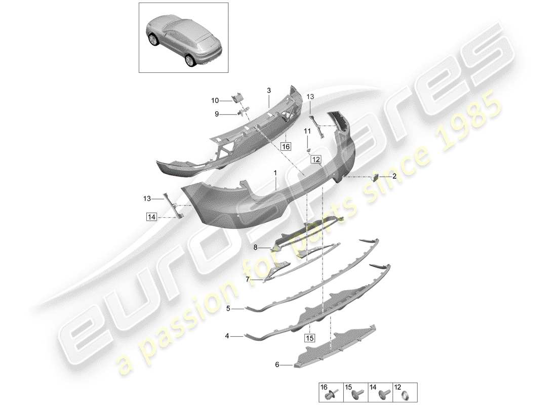 porsche 2019 (macan) bumper rear sport design package part diagram