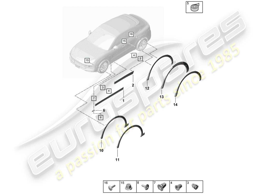 porsche 2019 (cayenne e3 9ya/9yb) wheel arch cover lower coupe outer parts diagram