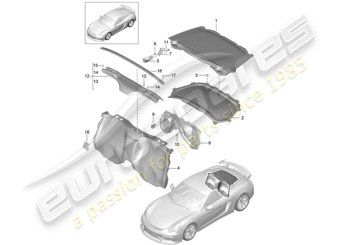 porsche 2016 (981 cayman gt4) trims engine bay part diagram