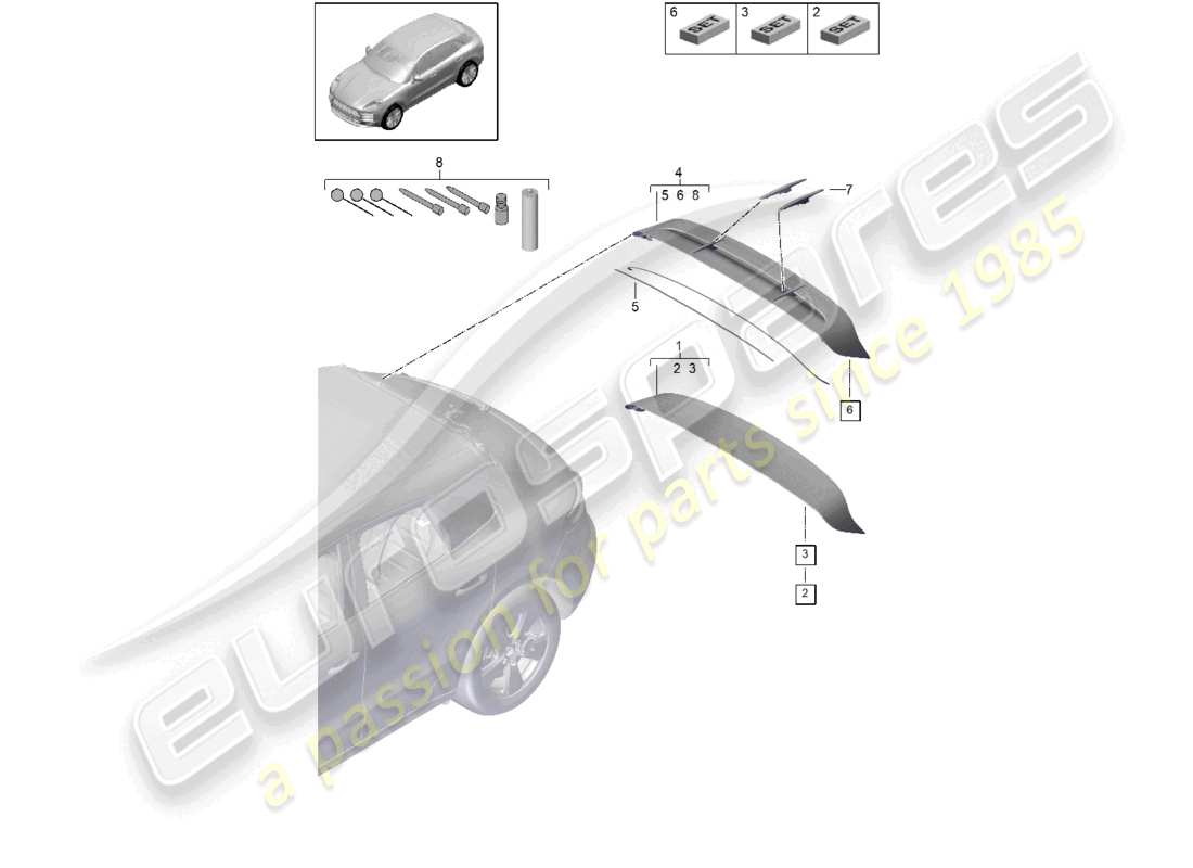 porsche 2019 (macan) roof edge spoiler part diagram