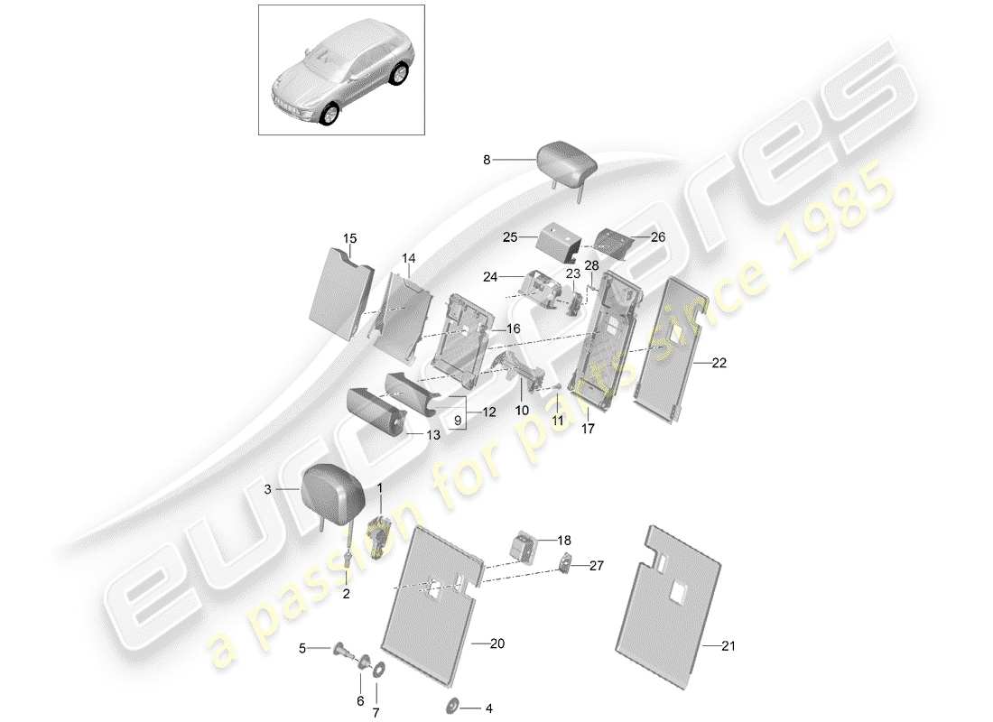 porsche 2015 (macan) backrest release accessories head restraint part diagram