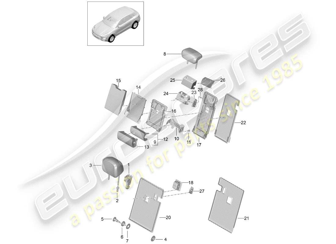 porsche macan (2015) backrest release parts diagram