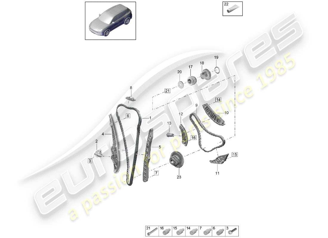 porsche 2019 (cayenne e3 9ya/9yb) timing chain slide rail chain tensioner parts diagram