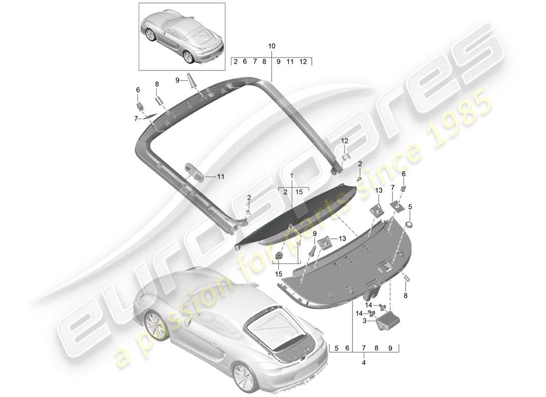 porsche 2016 (981 cayman gt4) trim rear lid part diagram