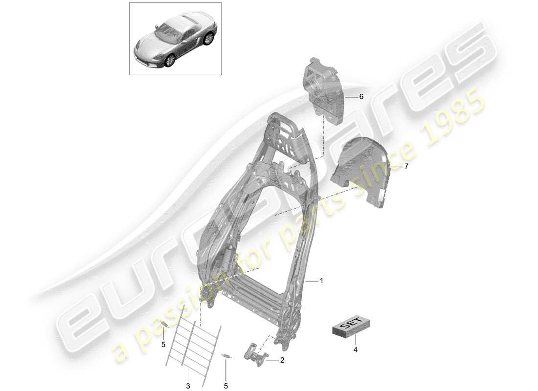 porsche 718 boxster (2019) frame - backrest parts diagram