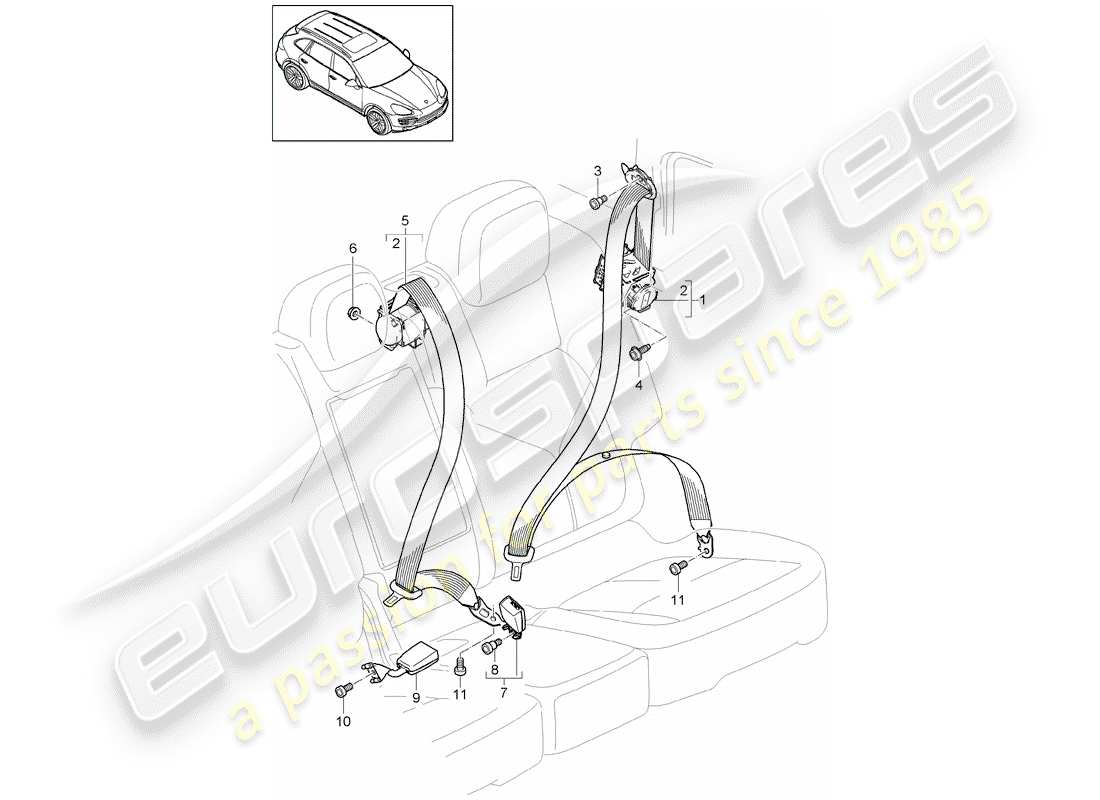 porsche 2015 (cayenne e2 92a) seat belts rear belt latch part diagram