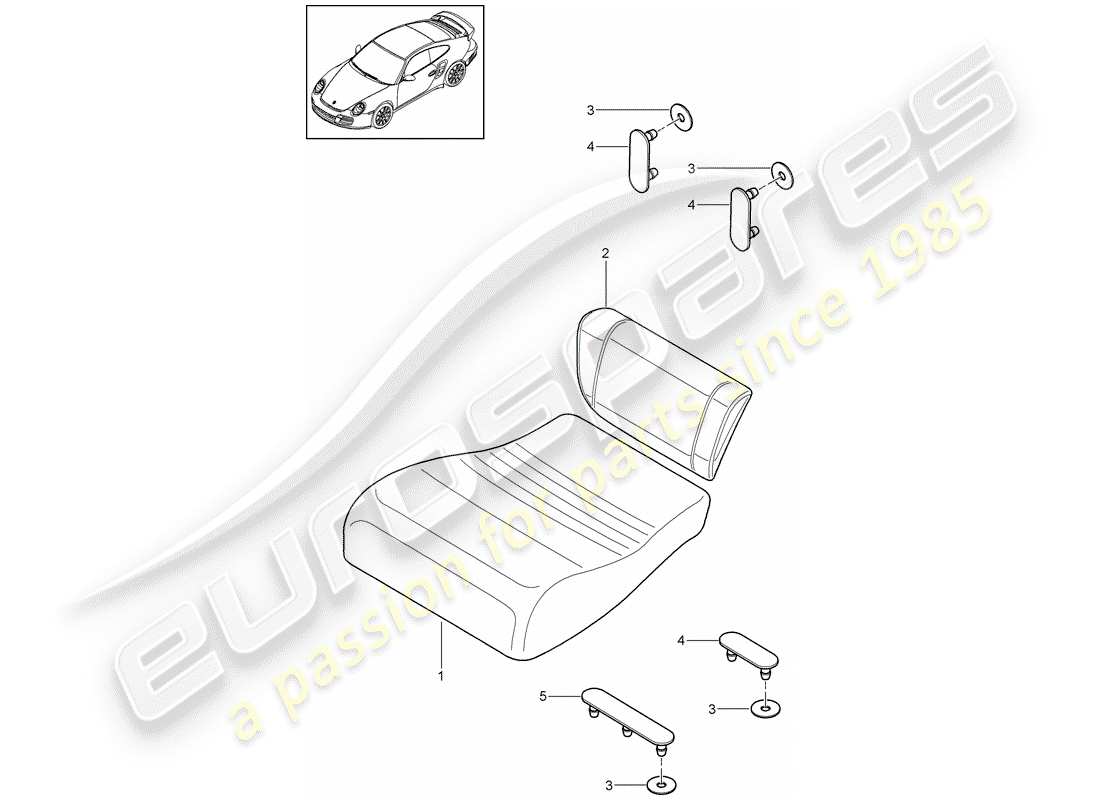 porsche 2012 (997-2 turbo / gt2 rs) back seat cushion parts diagram