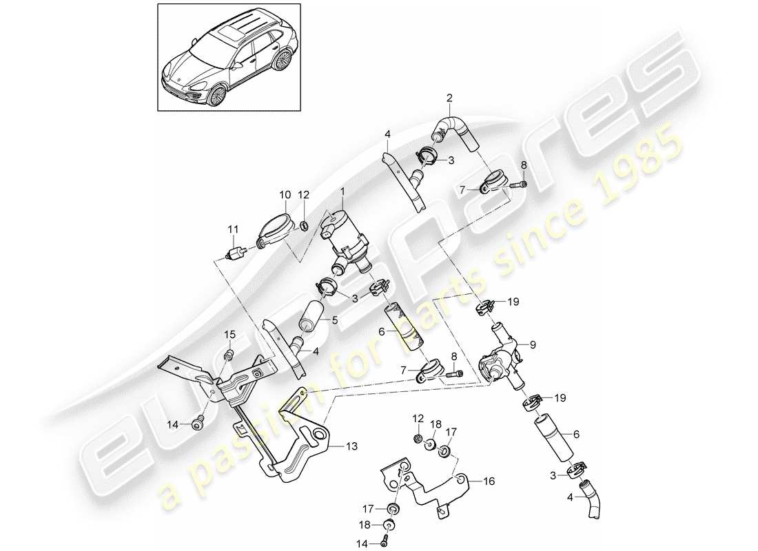 porsche 2015 (cayenne e2 92a) heater pump intake manifold part diagram