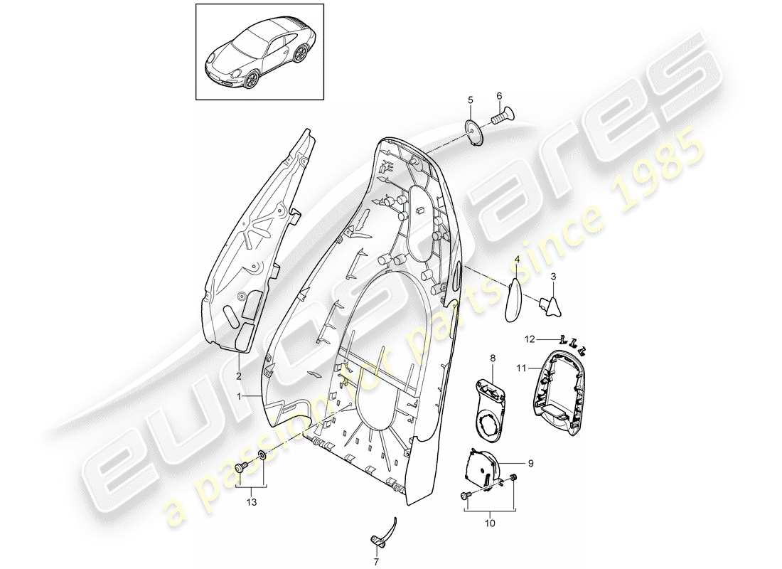 porsche 997 gen. 2 (2010) backrest shell parts diagram