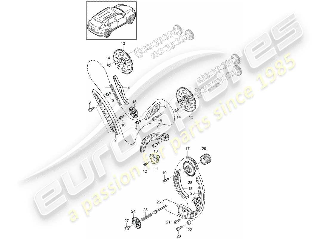 porsche 2015 (cayenne e2 92a) timing chain slide rail chain tensioner chain sprocket part diagram