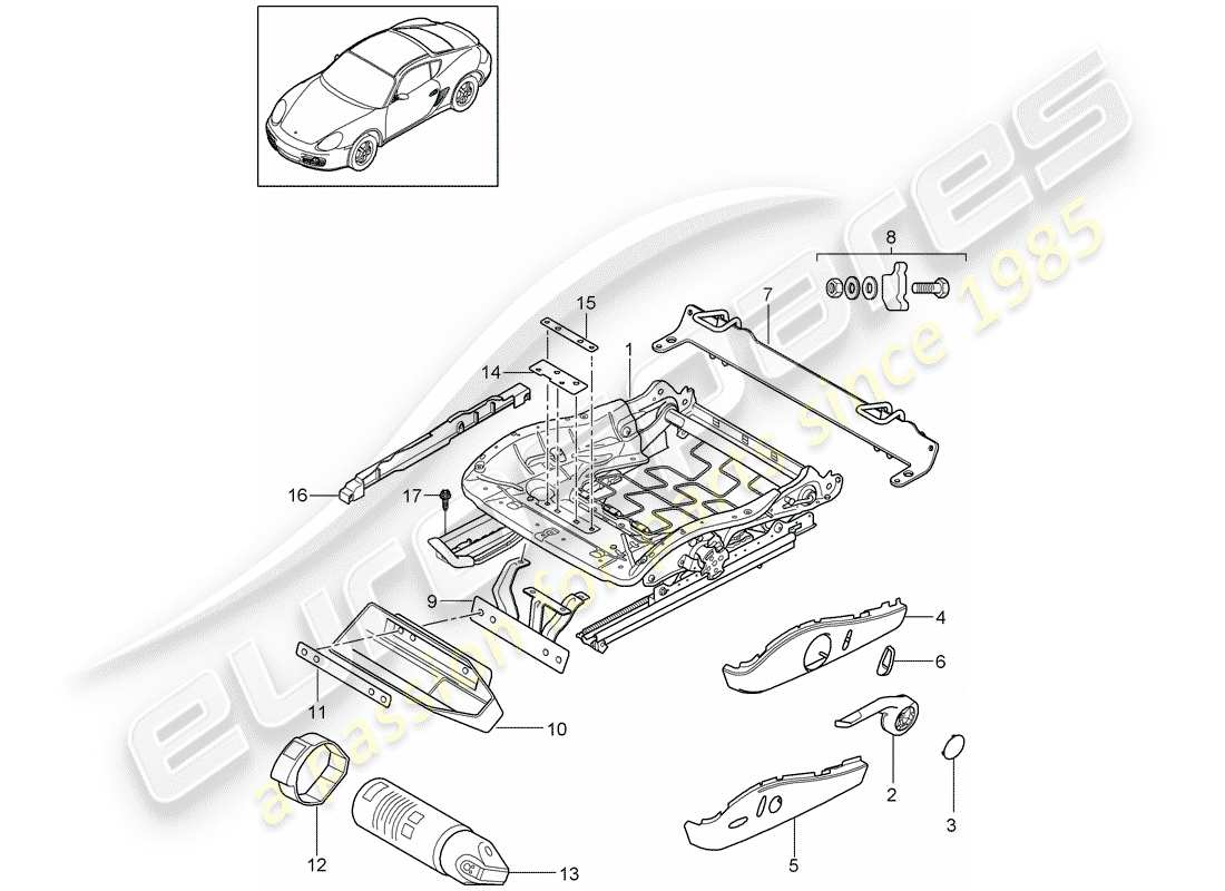 porsche cayman 987 (2012) seat frame parts diagram