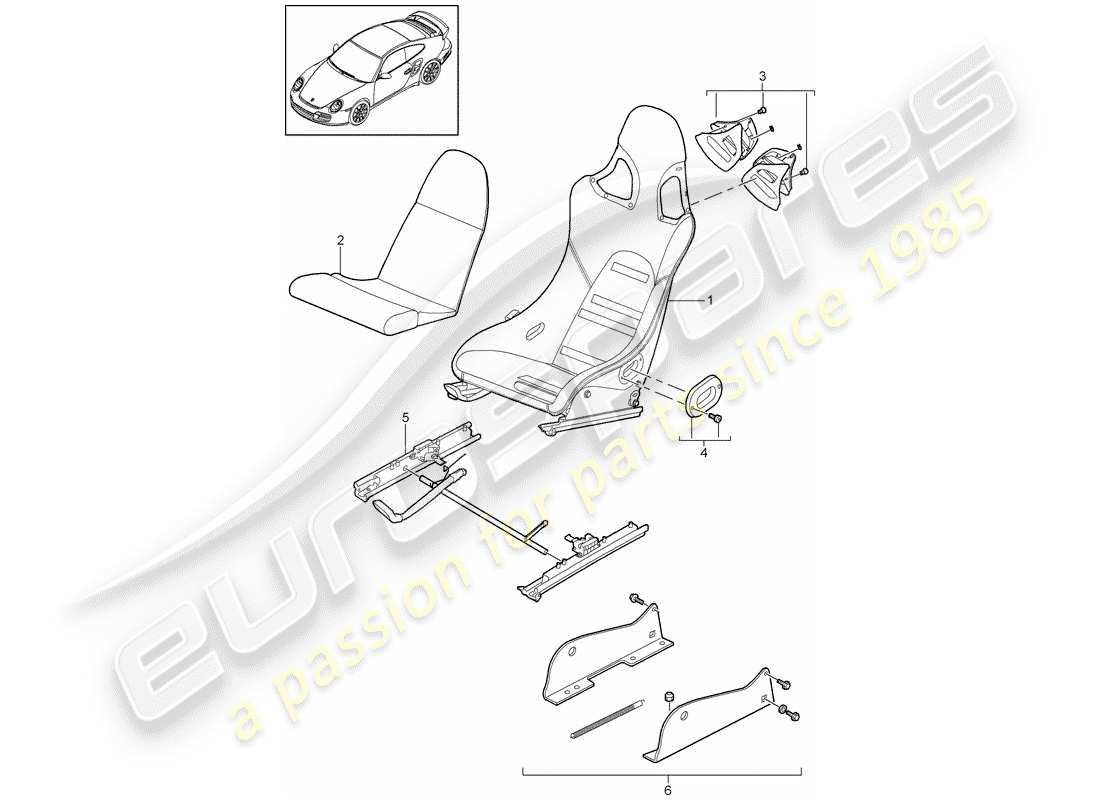 porsche 2013 (997-2 turbo / gt2 rs) seat parts diagram