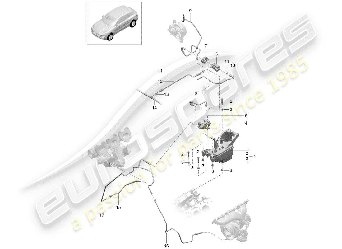 porsche 2014 (macan) for models with charge air cooler vacuum reservoir control line pressure line parts diagram