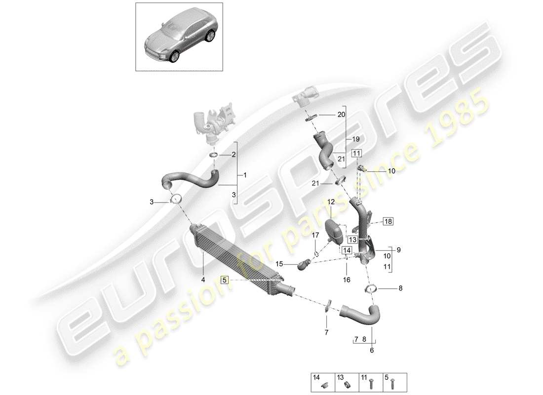 porsche 2020 (macan) charge air cooler parts diagram